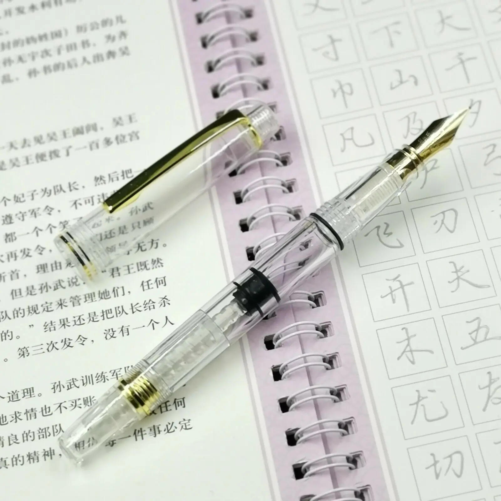 

Wing Sung Clear Transparent Demonstrator Piston Fountain Pen Fine golden clip