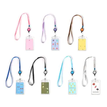 

Unisex Transparent Acrylic Name Card Holder Retractable Cute Cartoon Bank ID Card Cover Protective Case with Hanging Lanyard