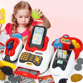 

24Pcs/Set LED Music Shop Cash Register Scanner Food Model Pretend Play Kids Toy