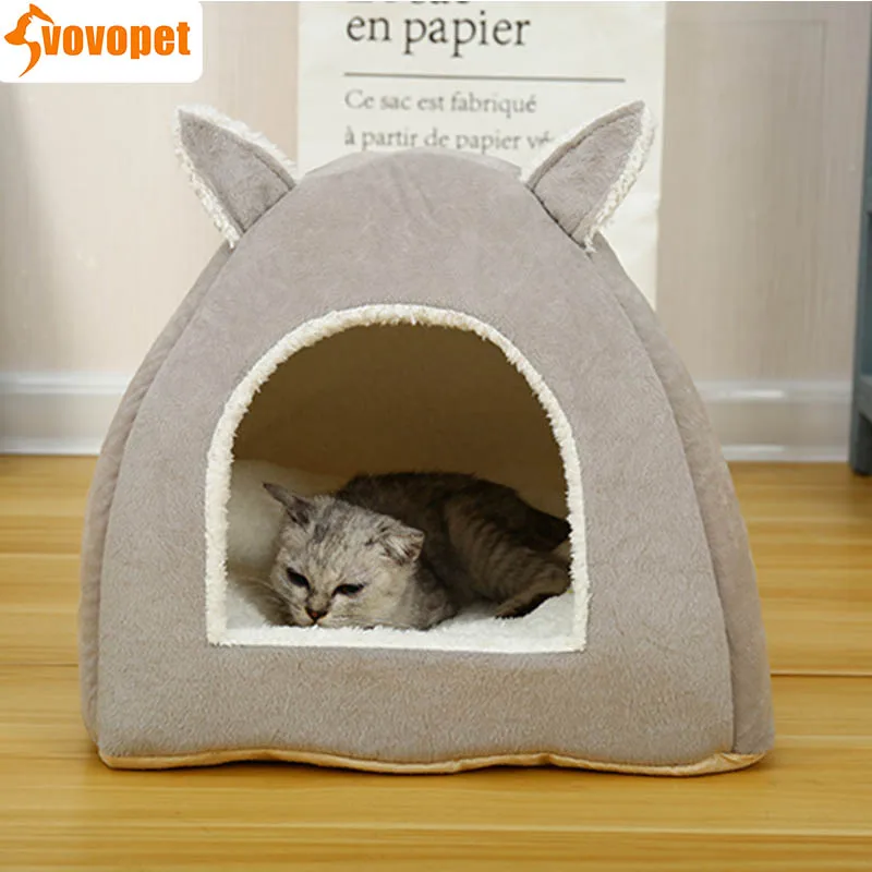 

Eco-friendly pet cat house Rabbit ears Foldable Cats Nest Puppy Kennel with soft warm mats for samll animal dog bed sofa Tent