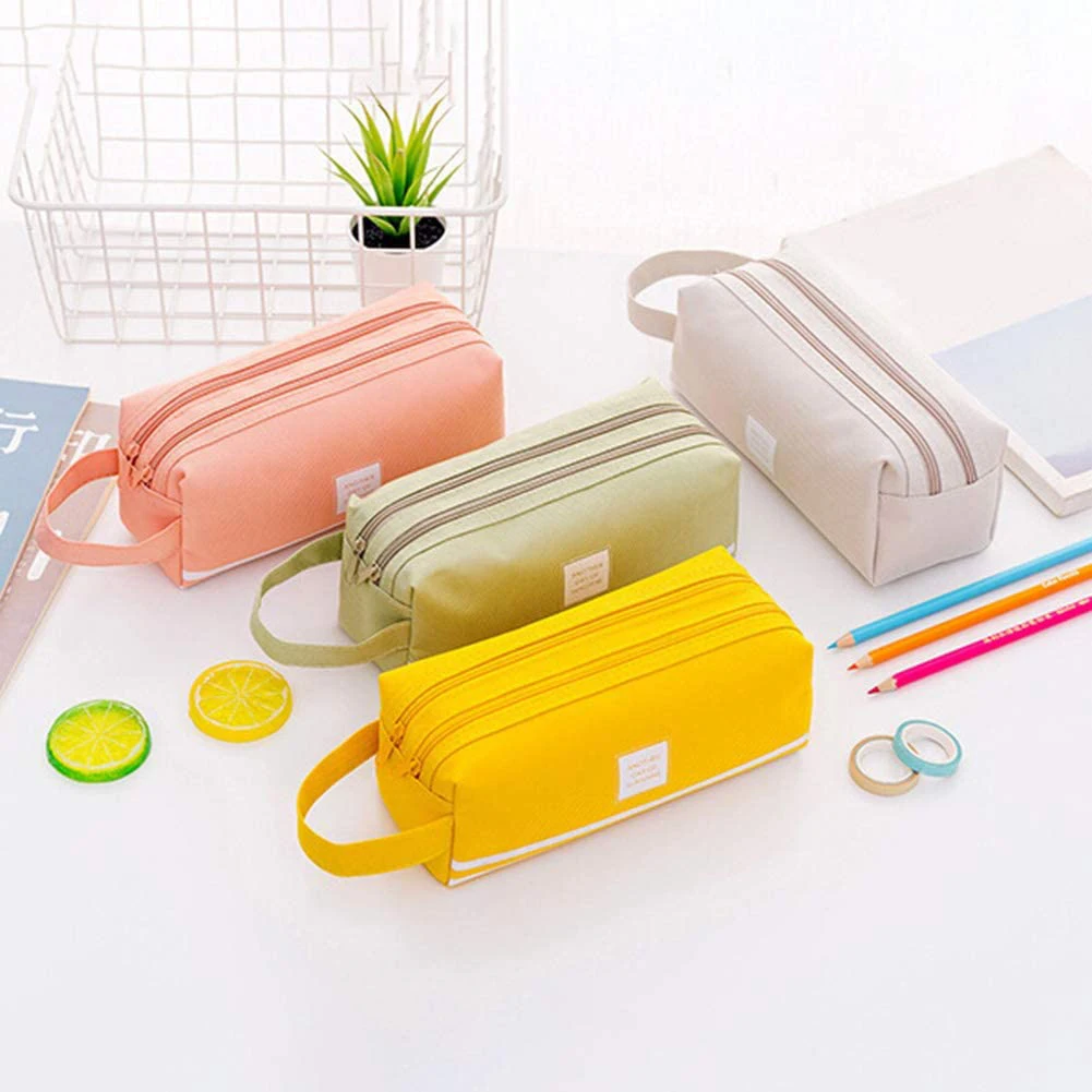 Materiales, organizadores y dispensadores de escritorio gran capacidad y viajes Estuche de tela para lápices para escuela unidades bolsa de tela en blanco