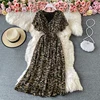 2022 V-neck ruffles sleeve chiffon dress summer short-sleeved high-waist lace-up waist print midi Dress for womens beach dress ► Photo 3/6