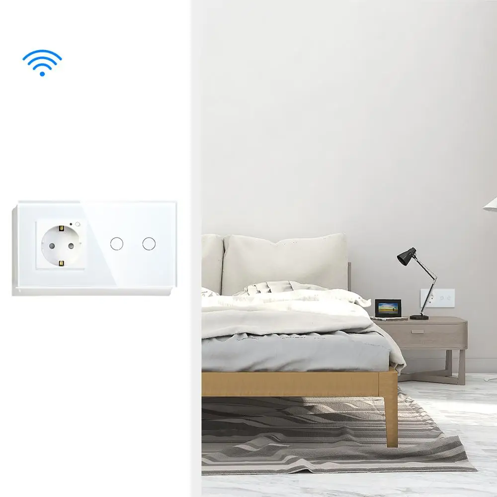 BSEED Smart Wifi сенсорный выключатель 2 банды стандарт ЕС работает с Tuya 16A розетка
