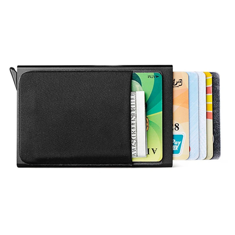 Aluminum Wallet With Elasticity Back Pouch ID Credit Card Holder RFID Mini Slim Wallet Automatic Credit Card Case