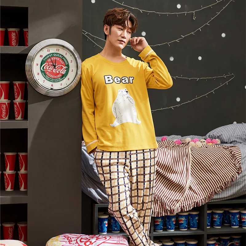 

Pajamas Men Spring And Autumn Autumn Pure Cotton Long Sleeve Tracksuit Cotton Autumn And Winter Thin Korean-style Large Size Two