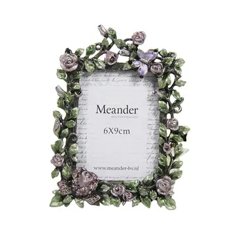 

European Retro Enamel Flower Rectangle Metal Photo Frame Standing Home Wedding Decoration Gift for Friend Picture Desktop