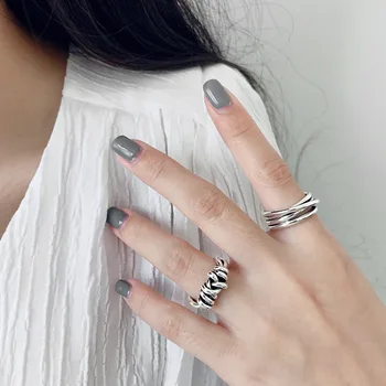

Korean S925 Sterling Silver Ring Retro Do Old Multi-layer Winding Line Ring Personality Lover Open Silver Ring