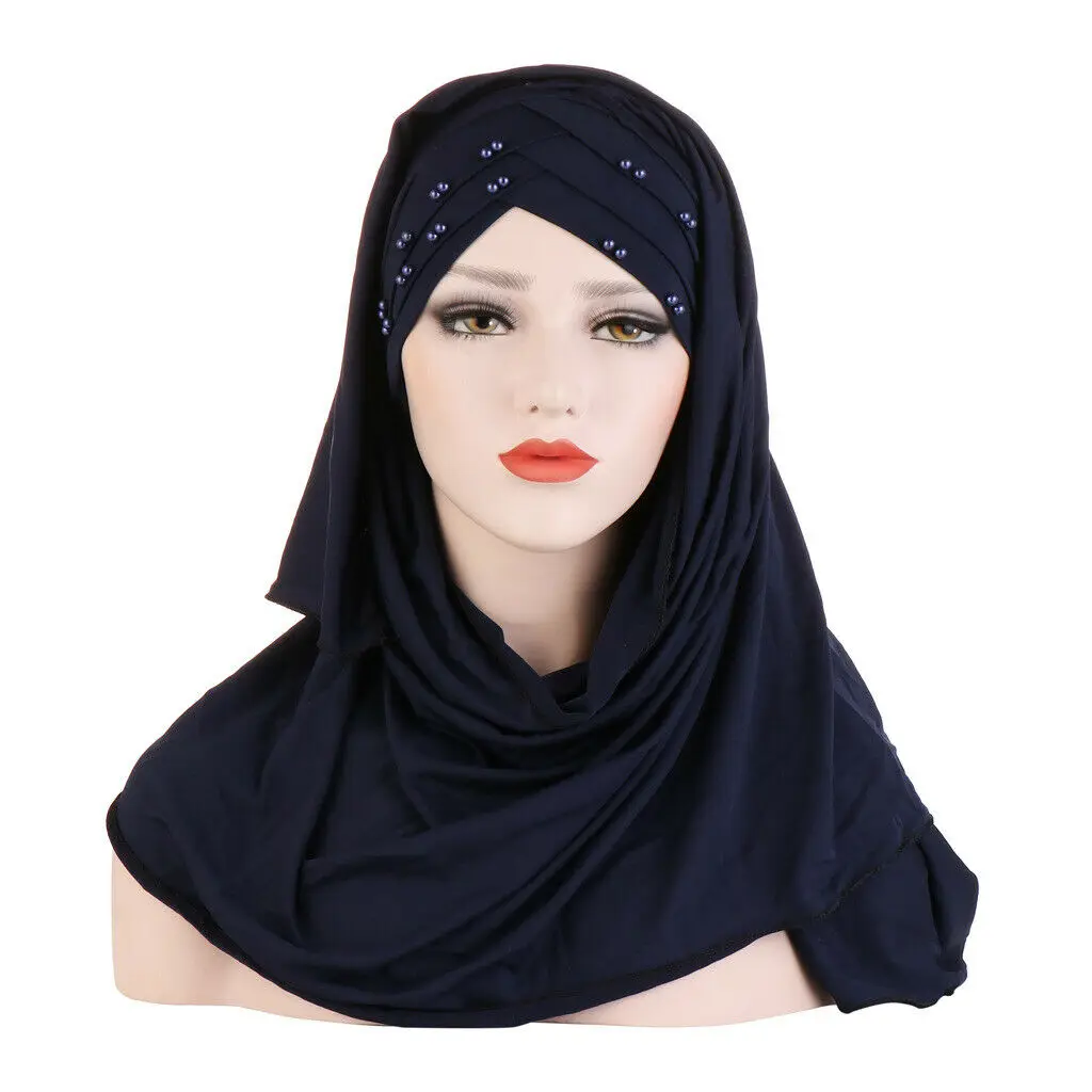 Мусульманский женский простой тюрбан бусины Амира хиджаб шарф платок мгновенная шаль готов носить головной платок Исламская шапка шляпа Ближний Восток
