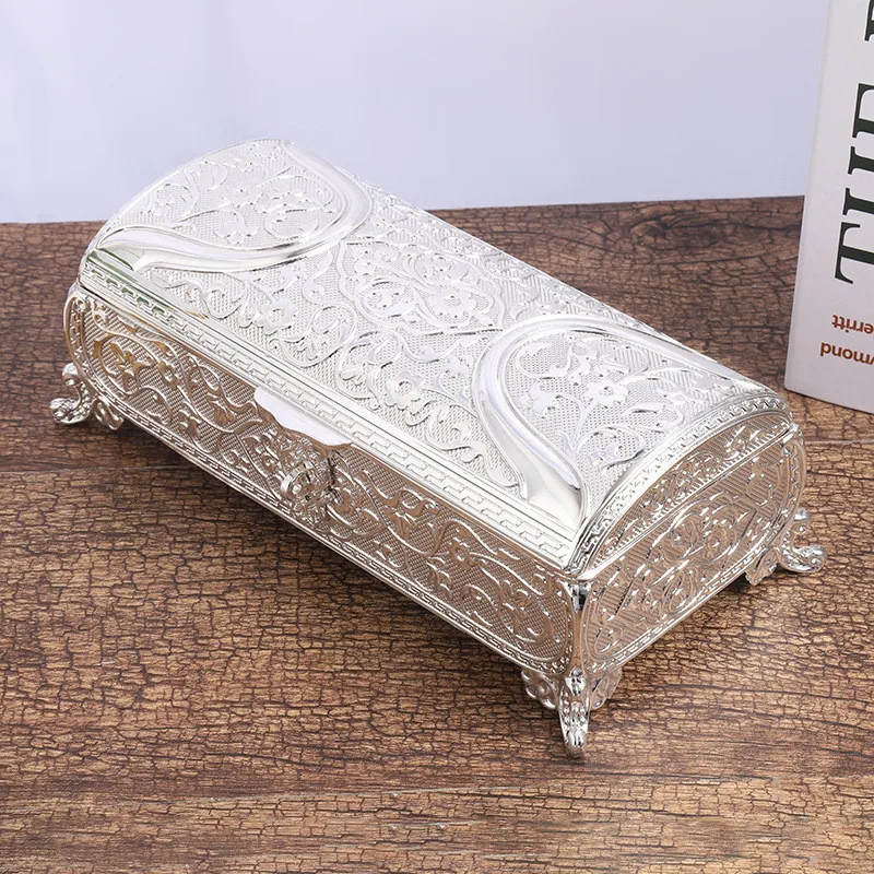 Fashion Metal Jewelry Box Large Treasure Trinket Chest Ring Earrings Necklace Keepsake Gift Holder Case for Girls Women