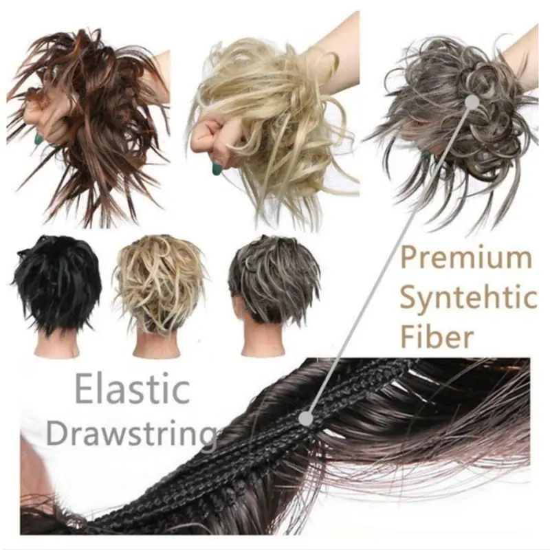 Грязный пучок волос резинки синтетический парик шиньоны для женщин вьющиеся пончик расширение