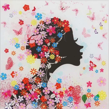

Painting on glass "Girl in flowers" forget-me-nots