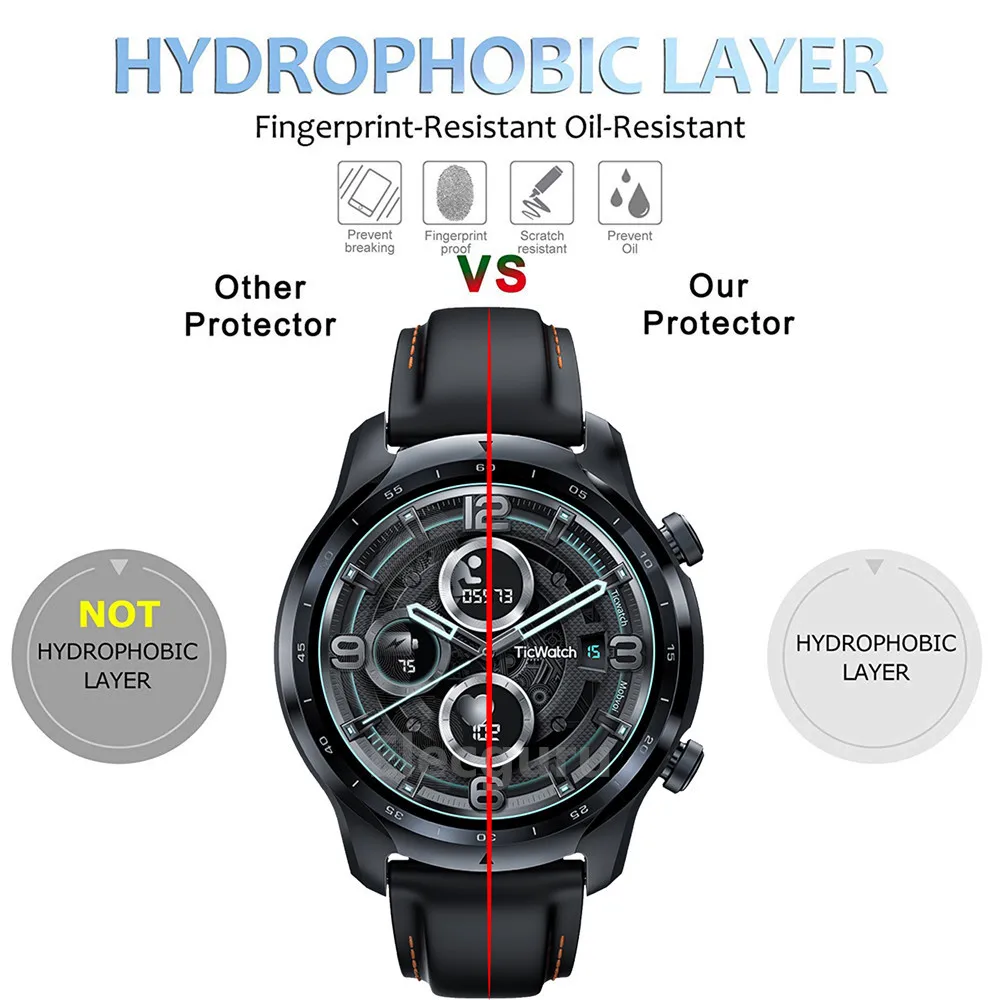 3 Pack for TicWatch Pro 3 GPS Smartwatch Tempered Glass Screen Protector 9H Protective Film Scratch Resistant Anti-Shatter Guard