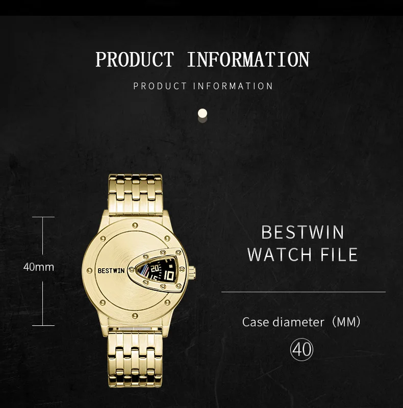 Luxury BESTWIN Brand Trend Cool Men's Wrist Watch Stainless Steel Technology Fashion Quartz Watch For Men 2021 Relogio Masculino