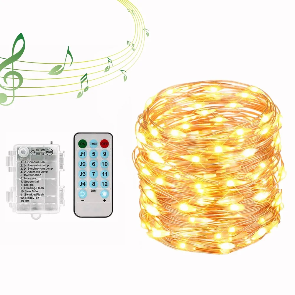 

5M 10M silver Wire Music String lights Holiday lighting Fairy Garland For Christmas Tree Wedding Party Decoration voice control