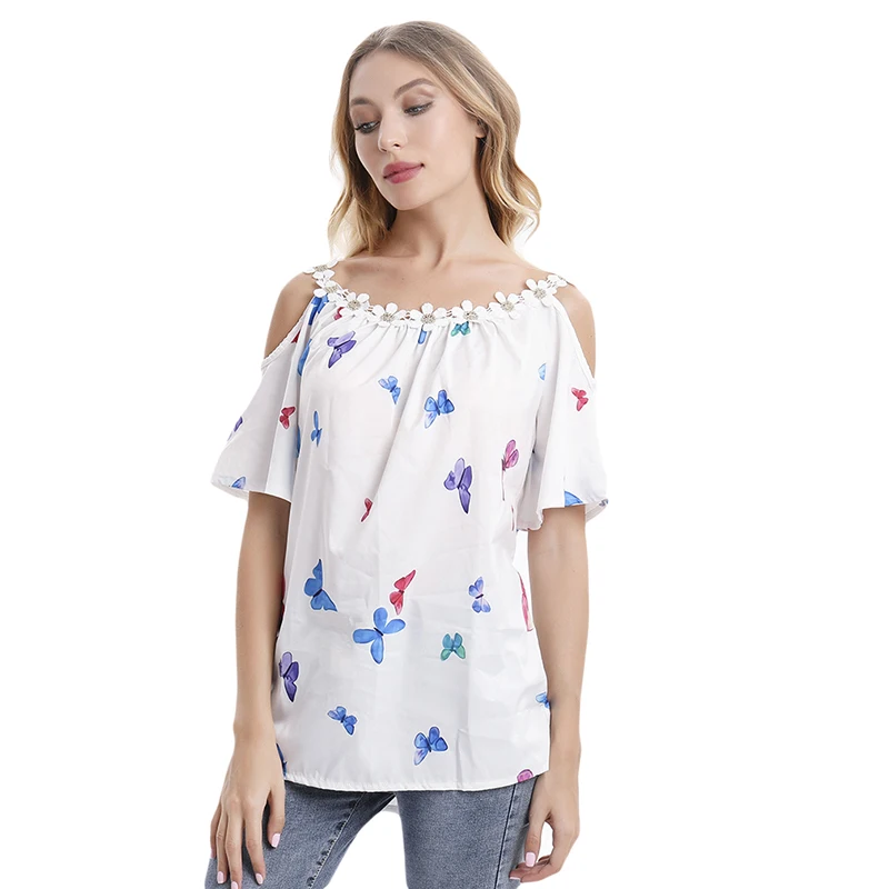 

Autumn Summer Print Blouse Female Casual O Neck Short Sleeve Women Tops Loose White Blusas Shirts Sexy Vintage Blusa Feminina