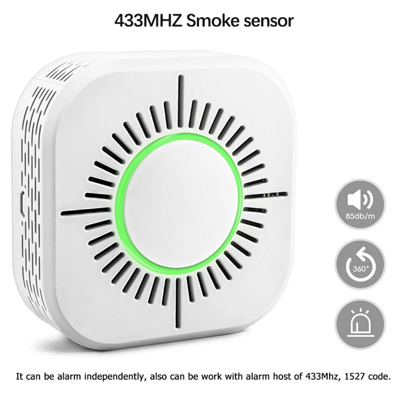 433Mhz inalámbrico Wifi inteligente Detector de humo alarma de incendio Sensor de humo Compatible con 433MHz de alarma de puente