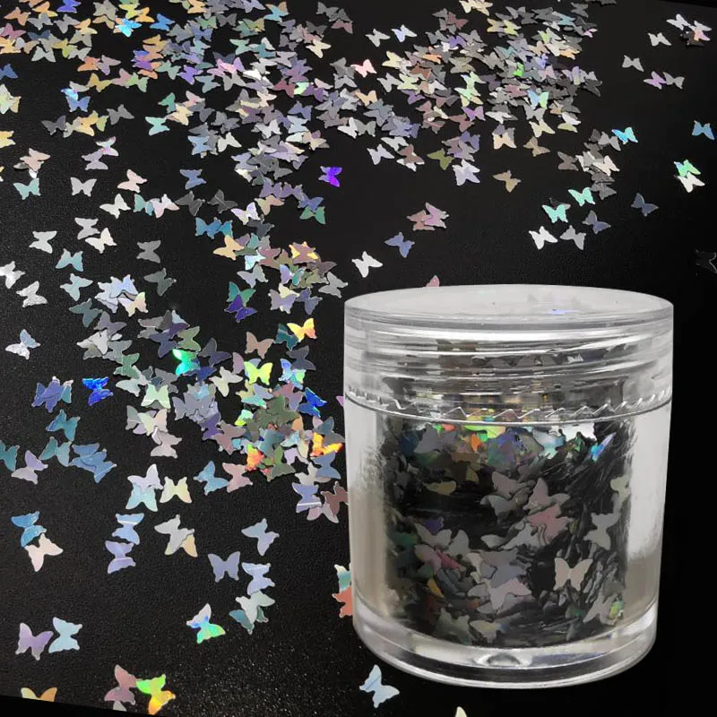 

1 Box Sparkles Laser Butterfly Nail Glitter Acrylic Paillettes Holographic Sequin Silver Nail Sparkle Tips Nail Art Decoration