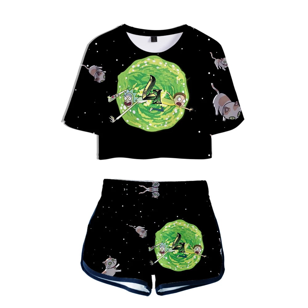 

Rick and Morty 3D Printed Women Two Piece Set Fashion Summer Short Sleeve Crop Top+Shorts 2019 Hot Sale Streetwear Clothes