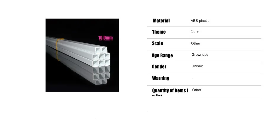 Длина трубы 50 см АБС-пластика квадратной трубы здания архитектуры 10 мм
