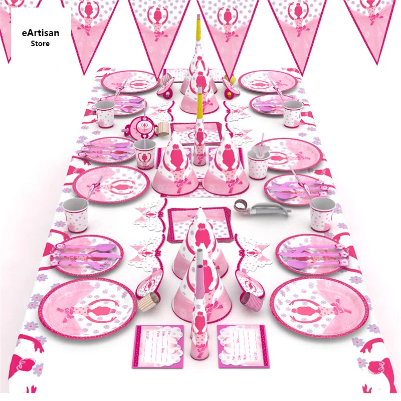 

Cartoon Ballet Girl Party Set Tableware Plate Napkins Banner Birthday Candy/popcorn Box Baby Shower Party Decoration Supplies