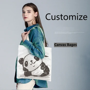 

2019 Panda printing pack Durable Women Student Cotton Vanvas Single Shoulder Bag Shopping Tote Check Plaid Female Flax women bag