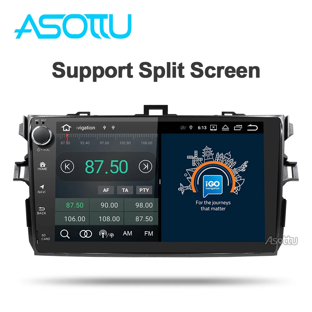 Best Asottu CLKLL9060 android 9.0 PX30  car dvd gps navigation for Toyota corolla 2007 2008 2009 2010 2011 car dvd radio gps stereo 3