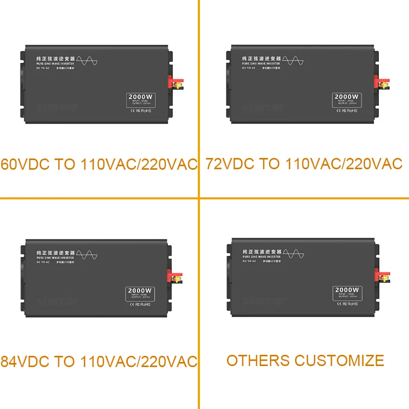 

Портативный инвертор немодулированного синусоидального сигнала для автомобиля, 12 В, 24 В, 48 В, 60 в, 72 в, 84 В постоянного тока до 110 В, 120 В, 220 В переменного тока