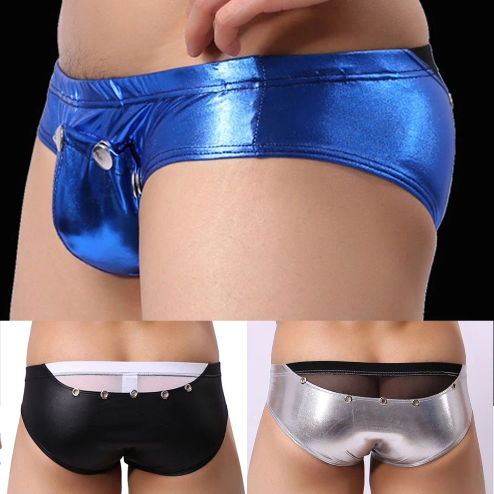 Leather Sissy Panties Men'S Sexy Fashion Solid Color Low-Waist Leather U-Convex Patent Leather Briefs Exotic Cuecas Masculinas men in briefs