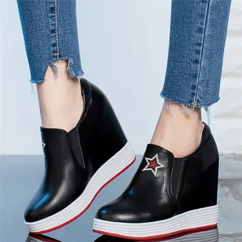 

Platform Wedges Fashion Sneakers Women Genuine Leather High Heel Evening Party Pumps Shoes Female Round Toe Oxfords Casual Shoes