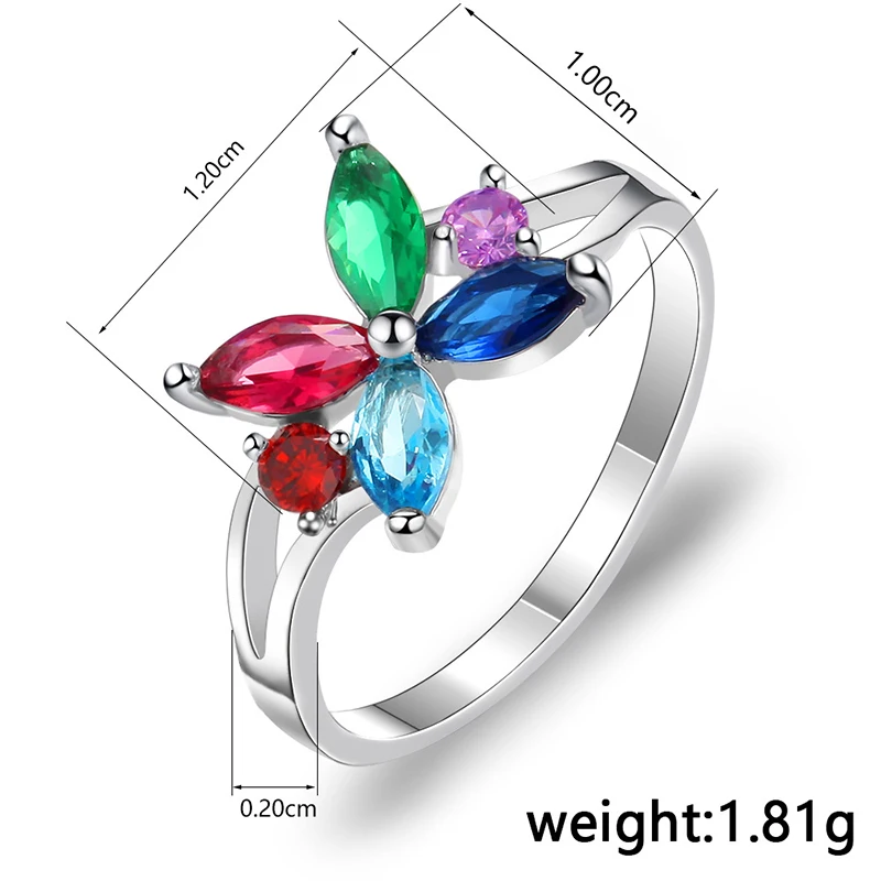 Beiver женское мутильцветное кольцо с цирконием Bijoux Flower для женщин обручальное кольцо модное винтажное украшение в подарок Размер 6/7/8/9