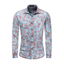 Осенняя мужская одежда из чистого хлопка, Повседневная рубашка с длинными рукавами, рубашка с принтом 201