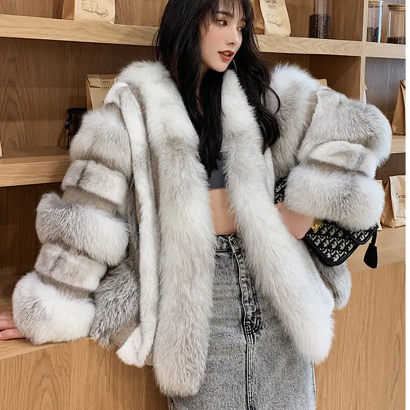 

New Women's Real Mink Fur Overocat Fashion Natural Fox Fur Coat Jacket Shawl Top Best Fur