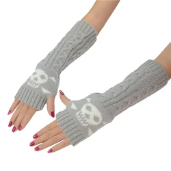 Halloween Women Winter Wrist Arm Warmer Skull Knitted Long Fingerless Gloves Mitten Women's Knitted Sleeve Winter Gloves