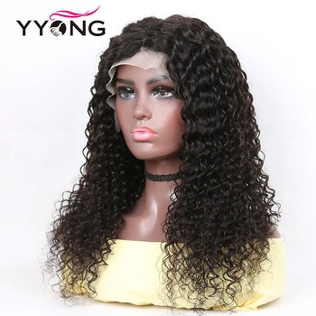 

YYong 1x4& 13x6 T Part Lace Front Human Hair Wig Peruvian Deep Wave HD Transparent Lace Wigs Remy Frontal Wigs 120% 28 30 inch