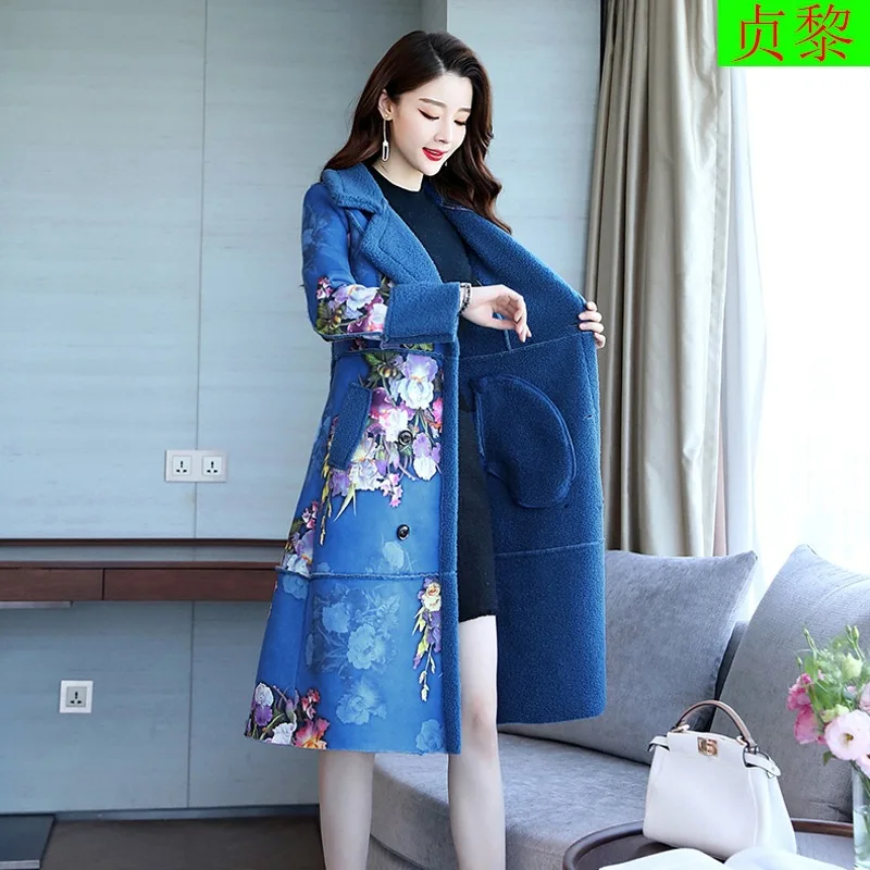

2018 Winter New Style WOMEN'S Dress Korean-style Mid-length Slim Fit Suede Overcoat over-the-Knee Lambs Wool Warm Coat Fashion
