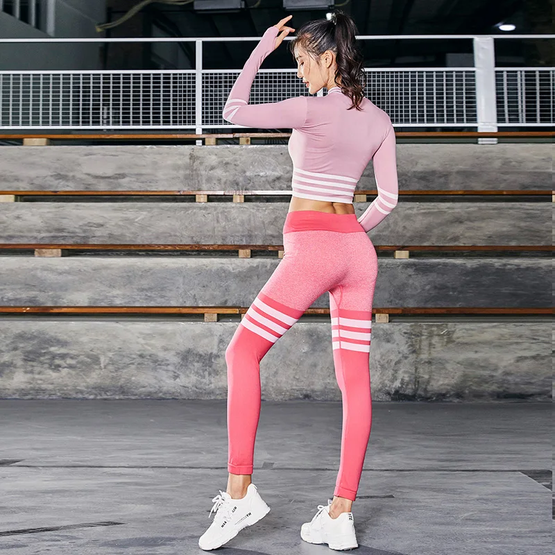 Koop Vrouwen Sportkleding Naadloze Yoga Set Fitness Kleding Hoge Taille Gym Leggings Panty Push Up Sport Beha Lange Mouwen Sport Suits