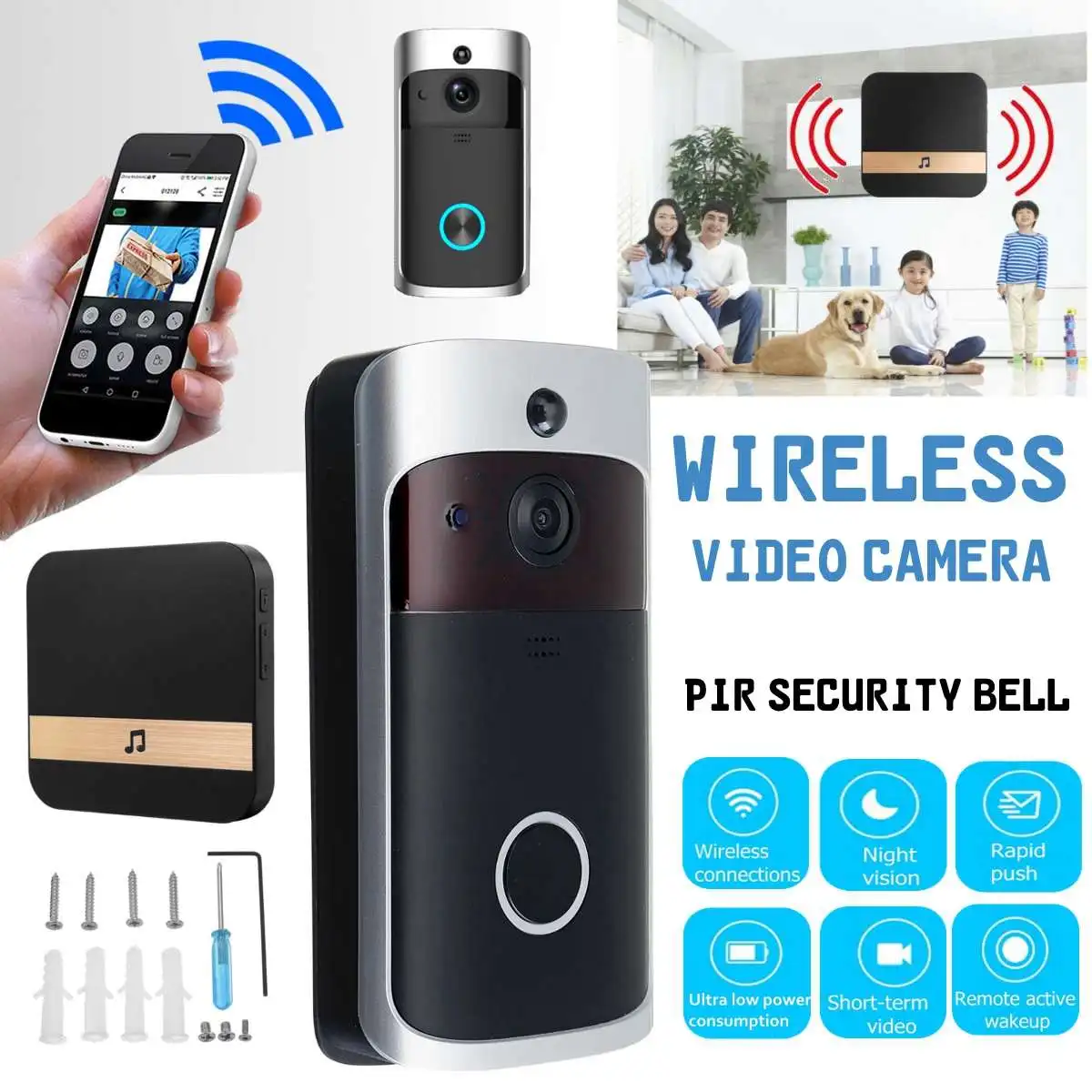 Умный WiFi видео дверной звонок камера визуальный домофон с колокольчиком ночного видения IP дверной звонок беспроводной домашней безопасности+ 8 Гб карта памяти