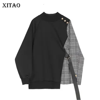 

XITAO Tide Patchwork Plaid Irregular Sweatshirt Women Clothes 2020 Fashion New Spring Pullover Full Sleeve Match All Top XJ3710