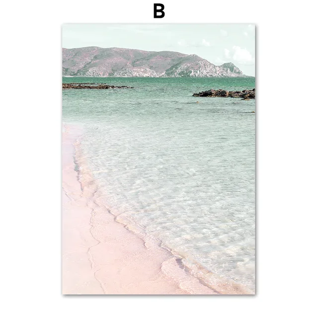 Pink Beach Sea Waves Flamingo Flower Car Wall Art Canvas Painting Nordic Posters And Prints Wall Pictures For Living Room Decor B