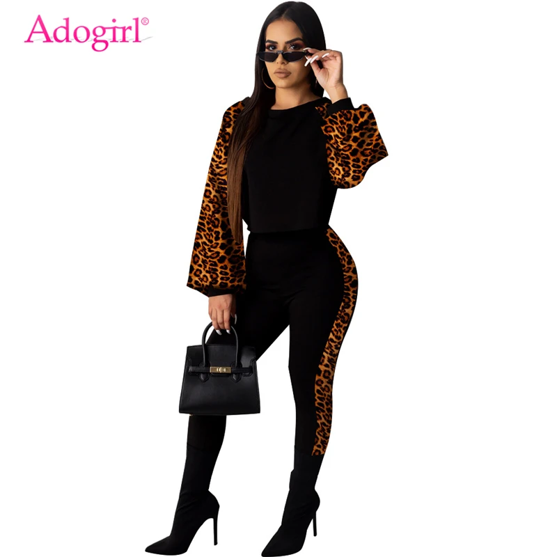 Adogirl Женский Повседневный комплект из двух предметов спортивный костюм с круглым