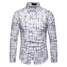 Белая рубашка с принтом для мужчин Camisa Social Masculina Осенняя новая приталенная Мужская рубашка с длинным рукавом деловая повседневная мужская рубашка