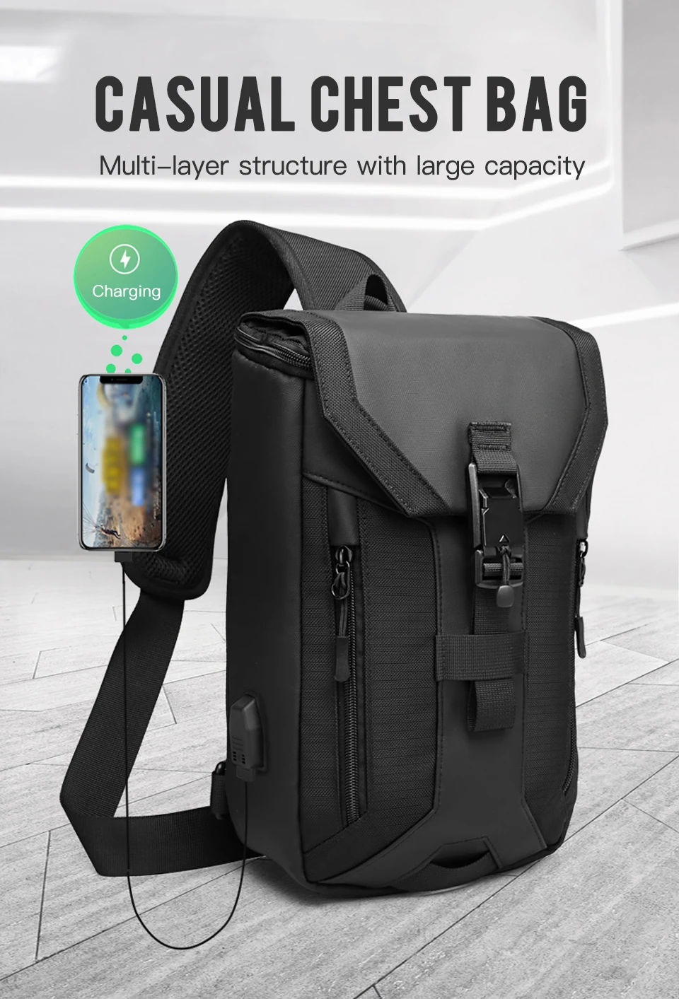 Sling Crossbody Bag Backpack Multi-layer Sling Bag Waterproof Shoulder Bag  – zinmark
