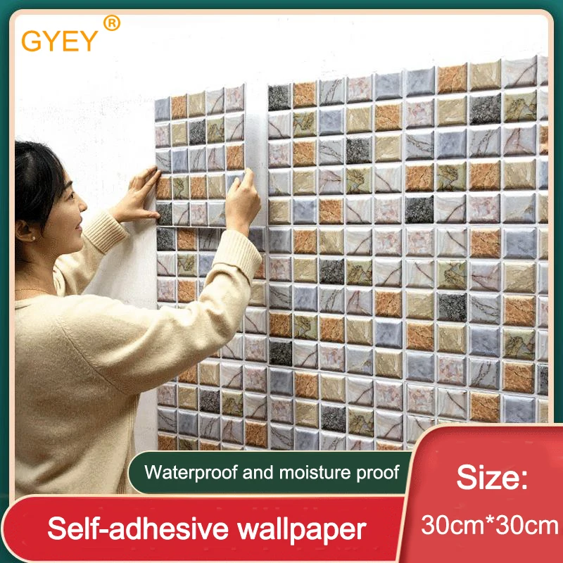 

3D Sticker PVC Self-adhesive Nordic Wall Sticker TV Background Wall Paper Wallpaper Decorative Waterproof 30CM*30CM