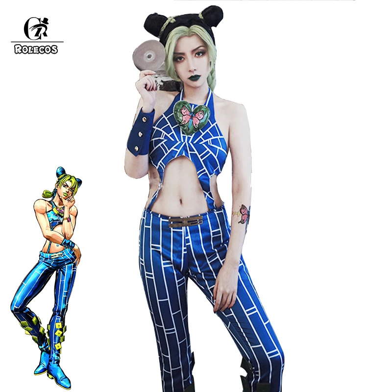 ROLECOS аниме JoJo странные приключения Косплэй костюм Jolyne Cujoh синий плащ Тренч полные