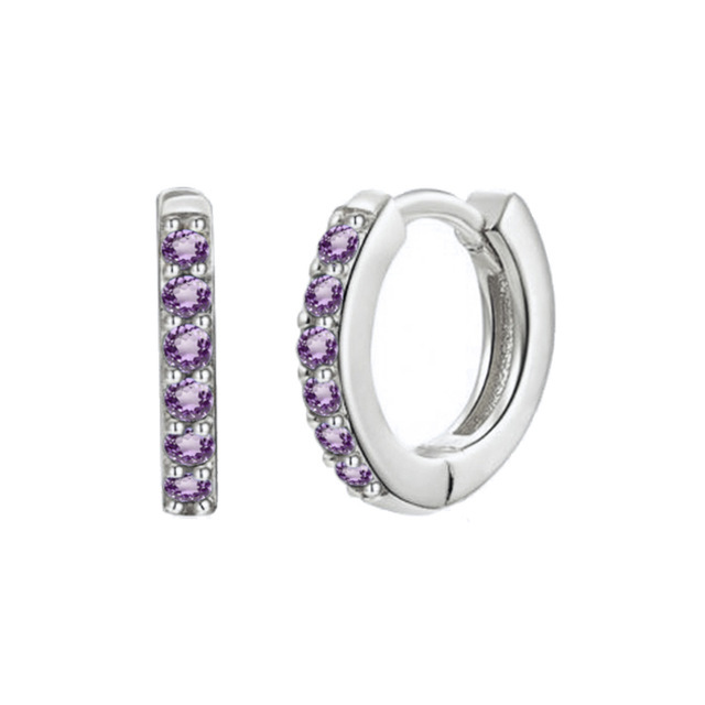 925 Sterling Silver Purple Zircon Pave Hoop Earrings Mini Ball Studs Snake Charm Double Circle Cartilage Hoop Fine Jewelry