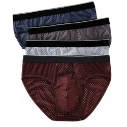 4 Pcs/Lot Men's Underwear Large Size Men Panties Ice Silk Soft Comfortable Breathable Mesh Men's Briefs