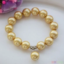 DYY 914+++ растягивающийся " 14 мм Золотой Южно-морской жемчужный браслет