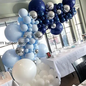 

Macaron Balloon Garland Arch Kit Blue White 4D Confetti Silver Aluminium Soil Balloons for Baby1st Happy Birthday Party Supplies