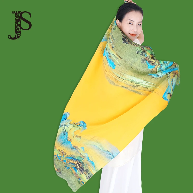

JS100% silk chinese style scarf yellow color square size 110*110cm lady shawl for travel beach fashion scarf for ladies gift