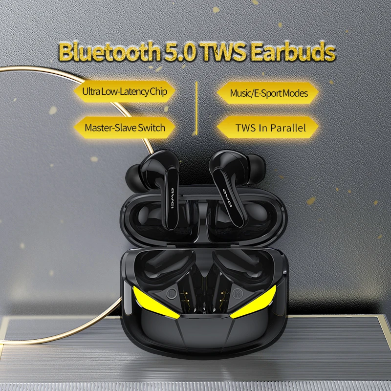 Fones de Ouvido Verdadeiro sem Fio Estéreo com Microfone Awei Mãos Livres Baixa Latência Jogos Alta Fidelidade Graves Profundos Som Fone T35 Tws - Image 5